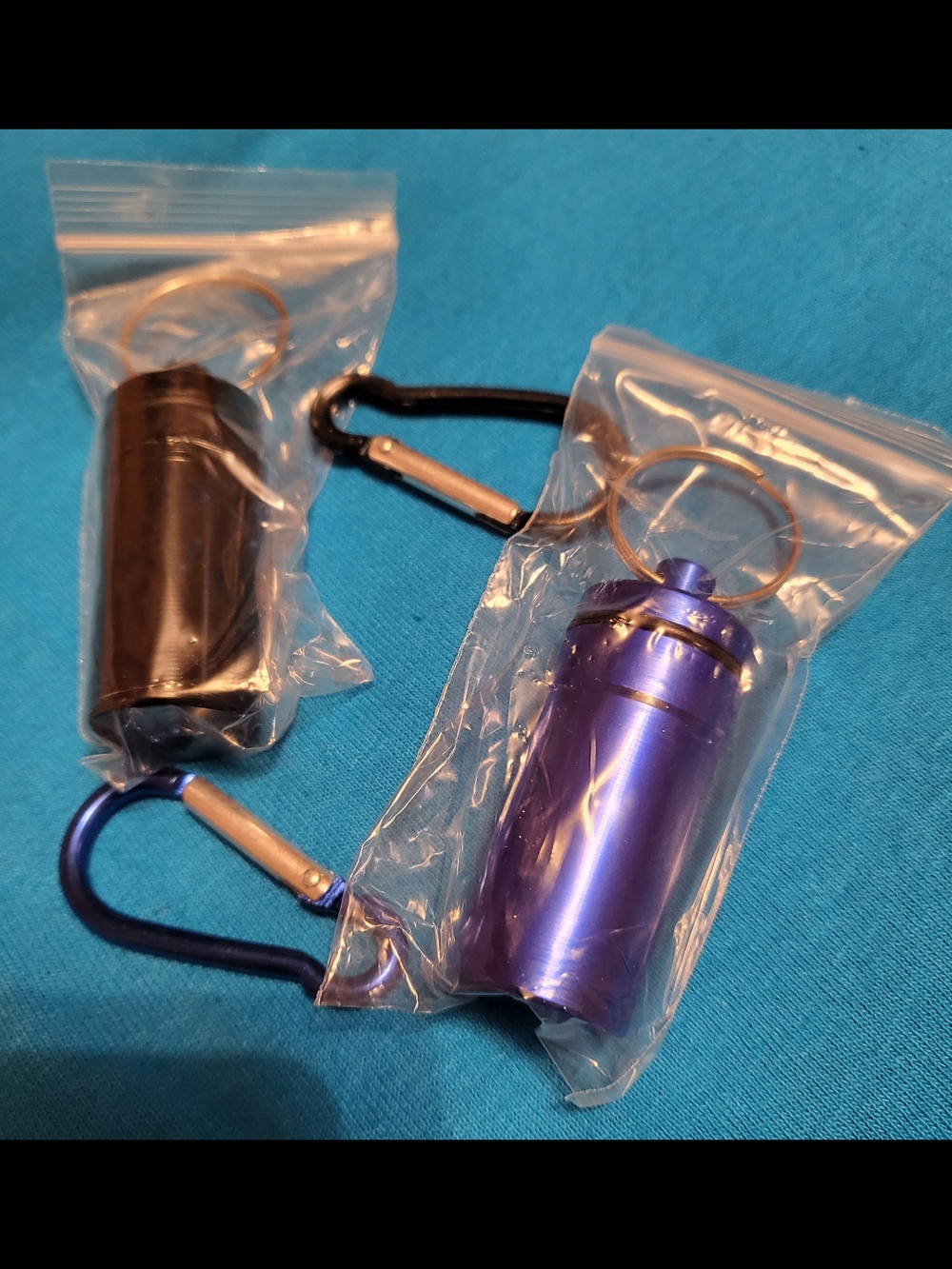 2 Pack Mini Keychain Pill Holder Black & Blue Waterproof 2x0.87 Inches